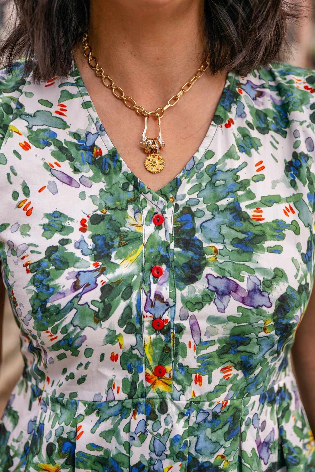 Jewel Button-Front Midi Dress