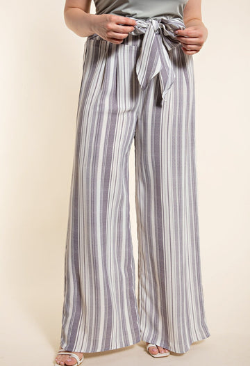 Plus Grey Stripe Smocked Pants