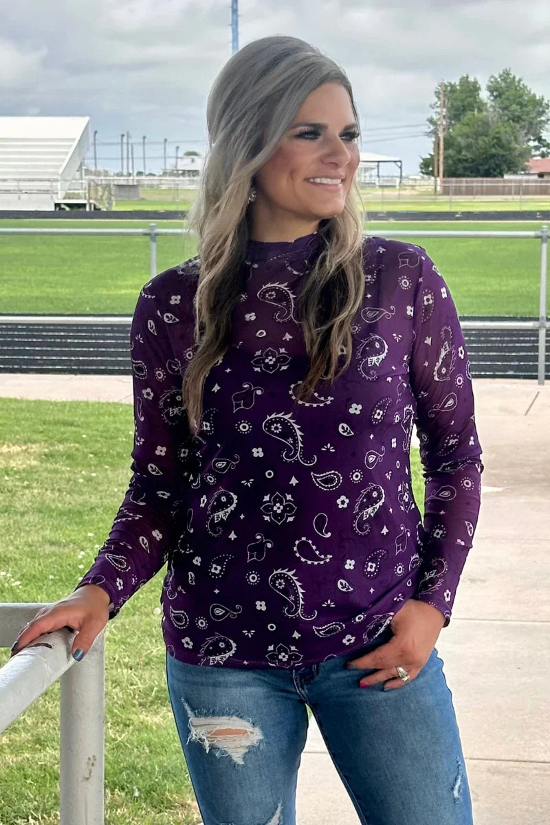 Sterling Kreek Bandana Babe Purple Mesh Top