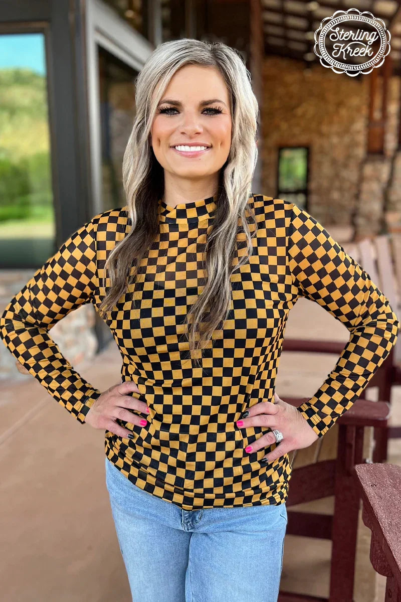 Sterling Kreek Pep Rally Black & Gold Mesh Top