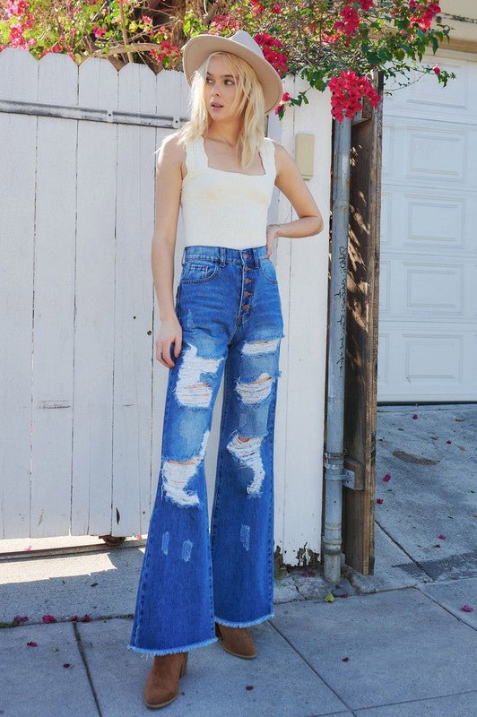 Too Blessed To Stress Wide Leg Jeans