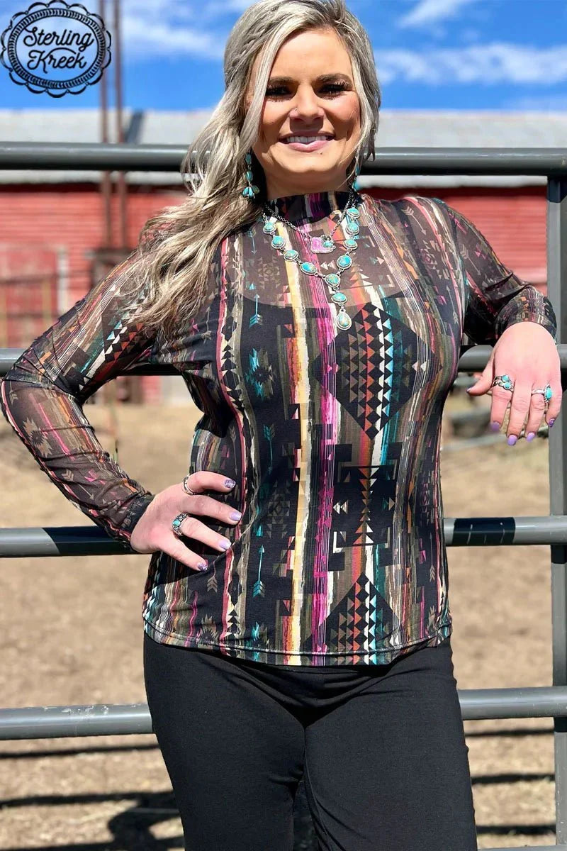 PLUS Aztec Warrior Mesh Top*