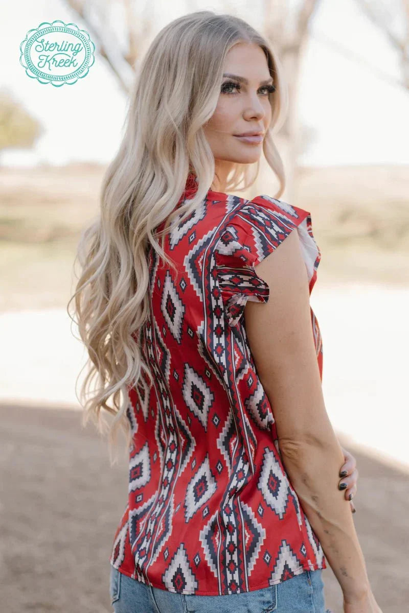 Sterling Kreek Red Aztec Babydoll Top