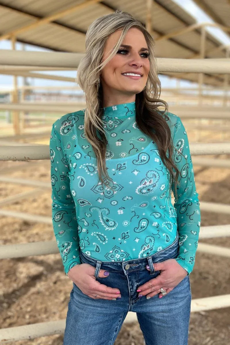 Sterling Kreek Bandana Babe Turquoise Mesh Top