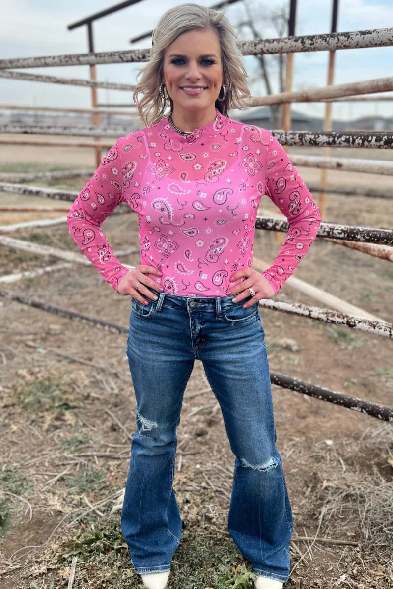 Sterling Kreek Bandana Babe Pink Mesh Top