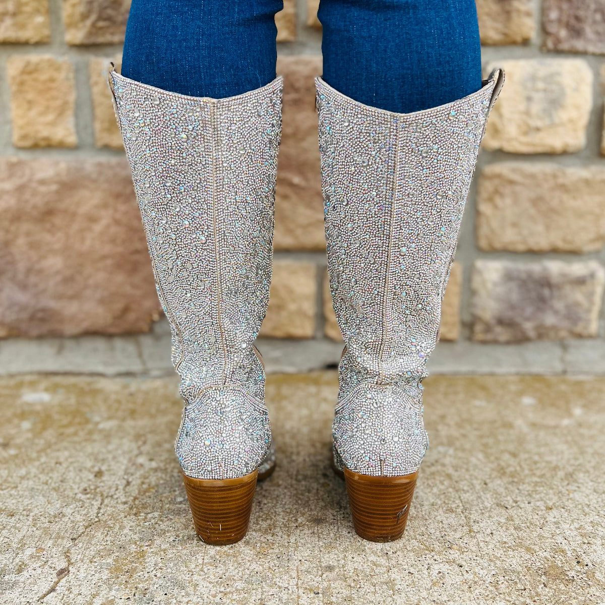 Glitz & Glam Silver Rhinestone Boots*