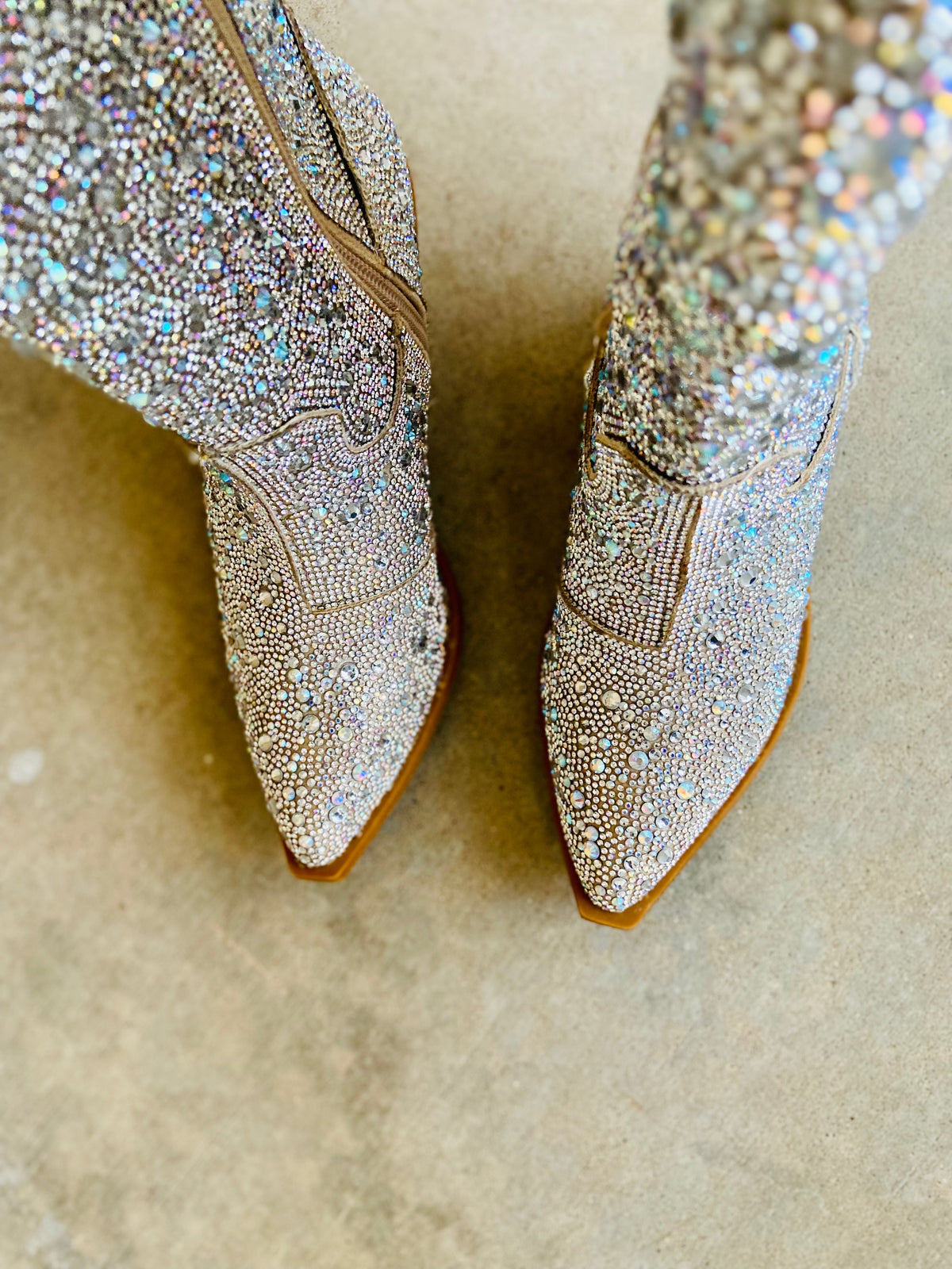 Glitz & Glam Silver Rhinestone Boots*