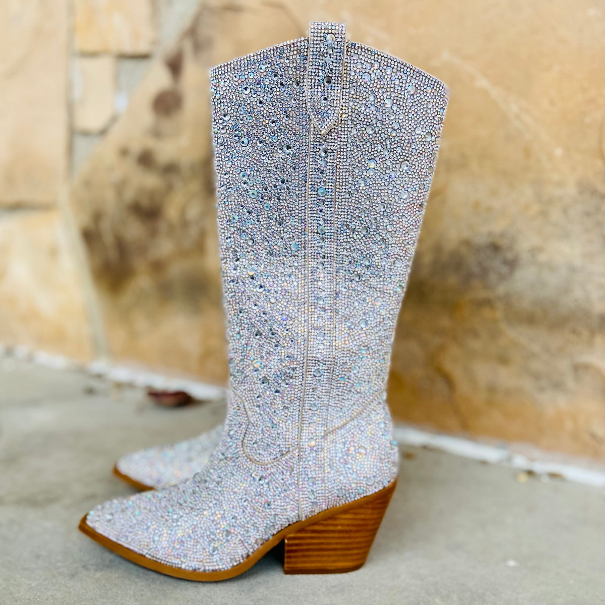 Glitz & Glam Silver Rhinestone Boots*