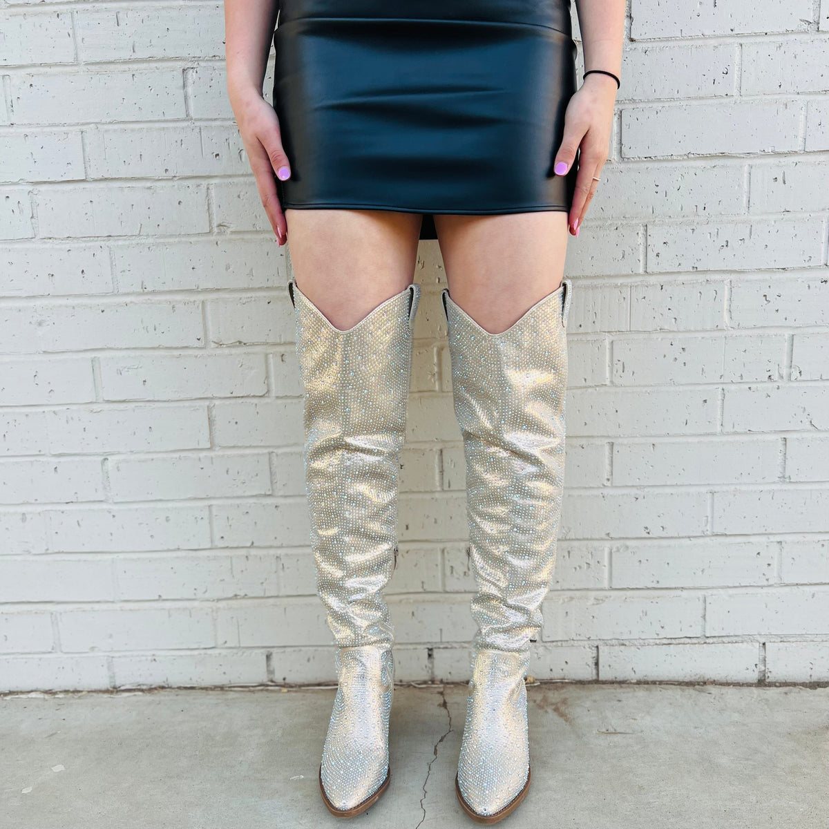 Champagne Bring Ya To Your Knees Rhinestone Boots*
