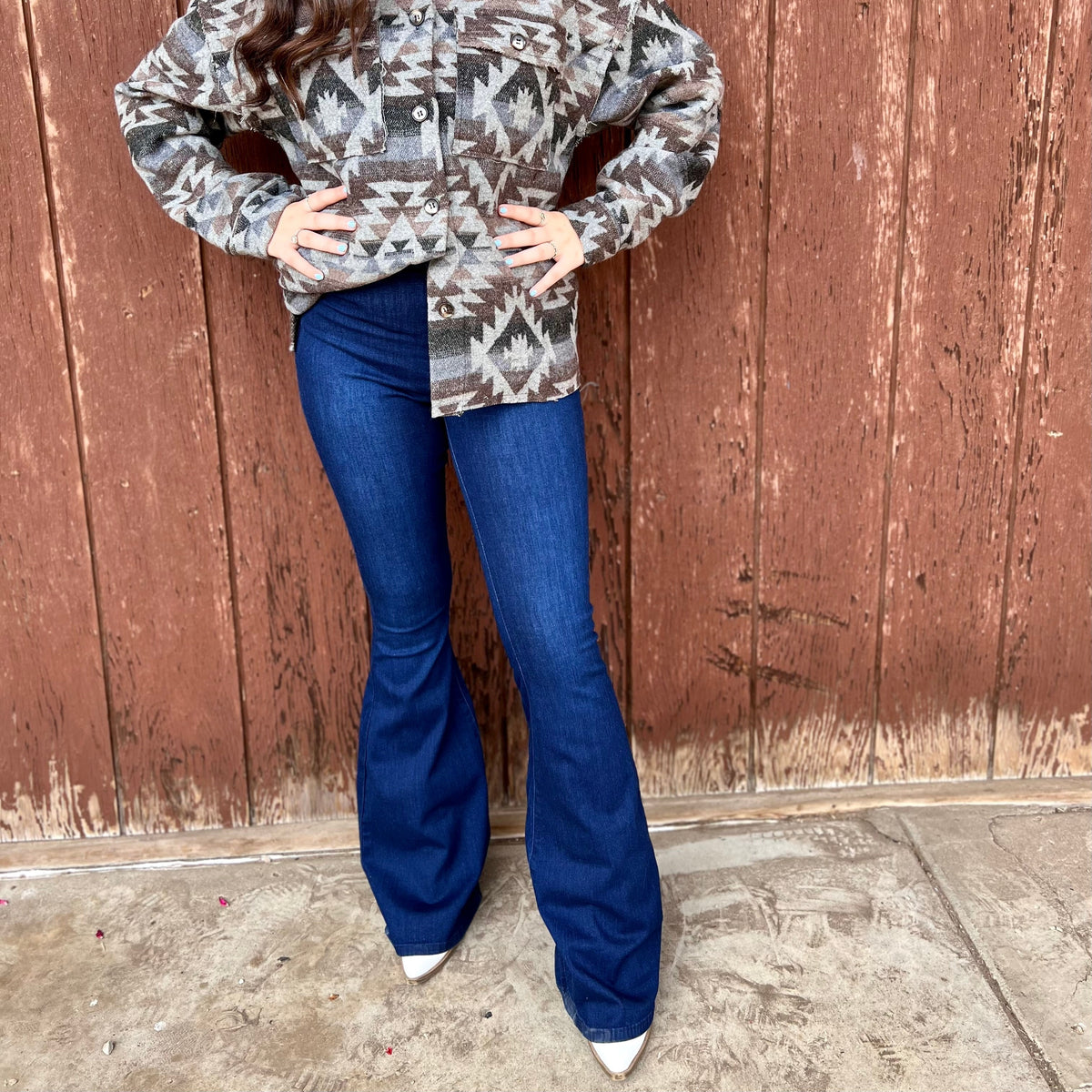 Dark Wash High Rise Stretch Denim Bell Bottoms