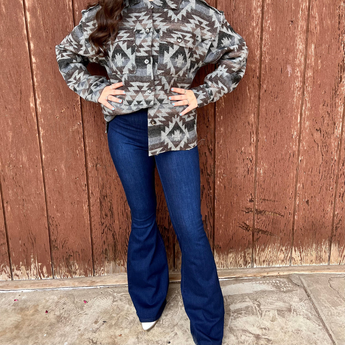 Dark Wash High Rise Stretch Denim Bell Bottoms