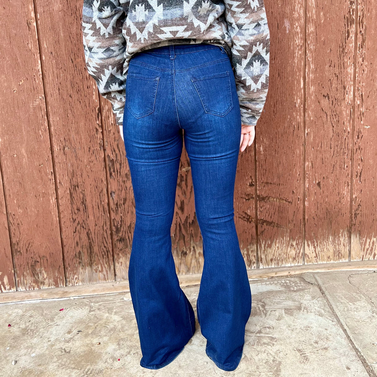Dark Wash High Rise Stretch Denim Bell Bottoms