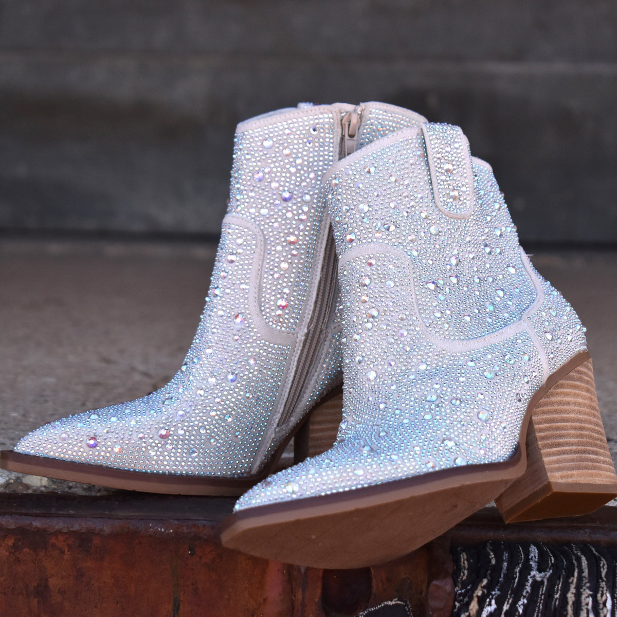 "Kady" Silver Rhinestone Booties*