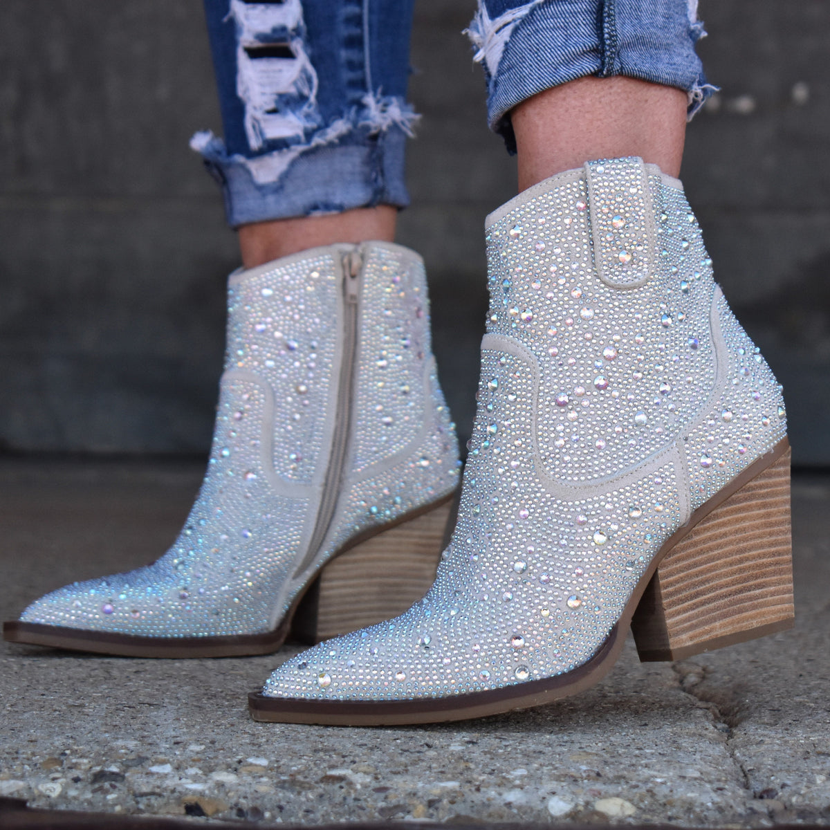 "Kady" Silver Rhinestone Booties*
