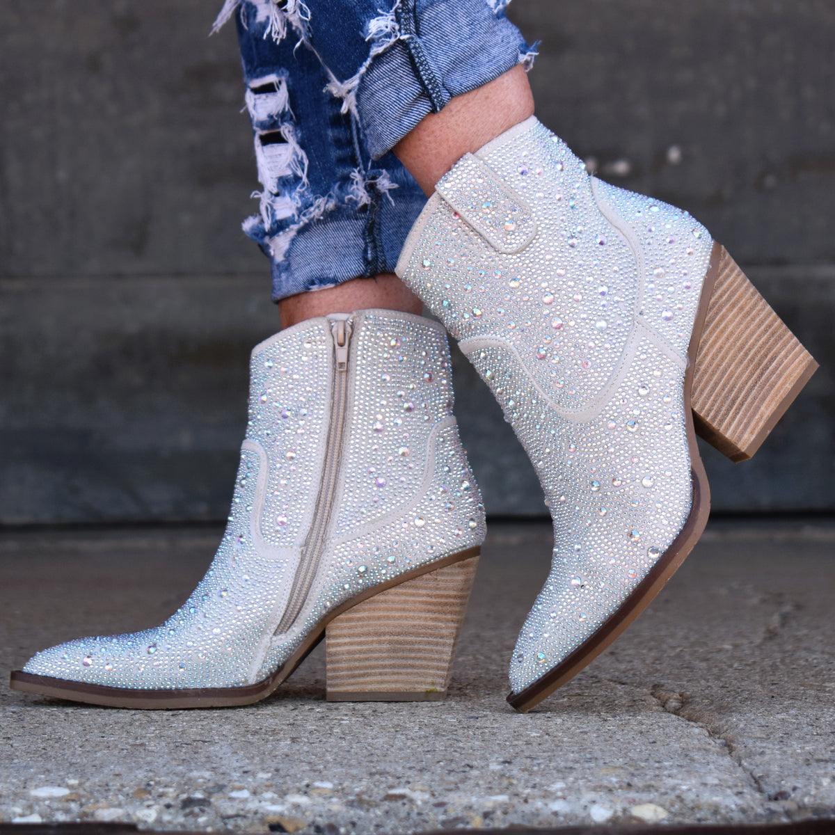 "Kady" Silver Rhinestone Booties*