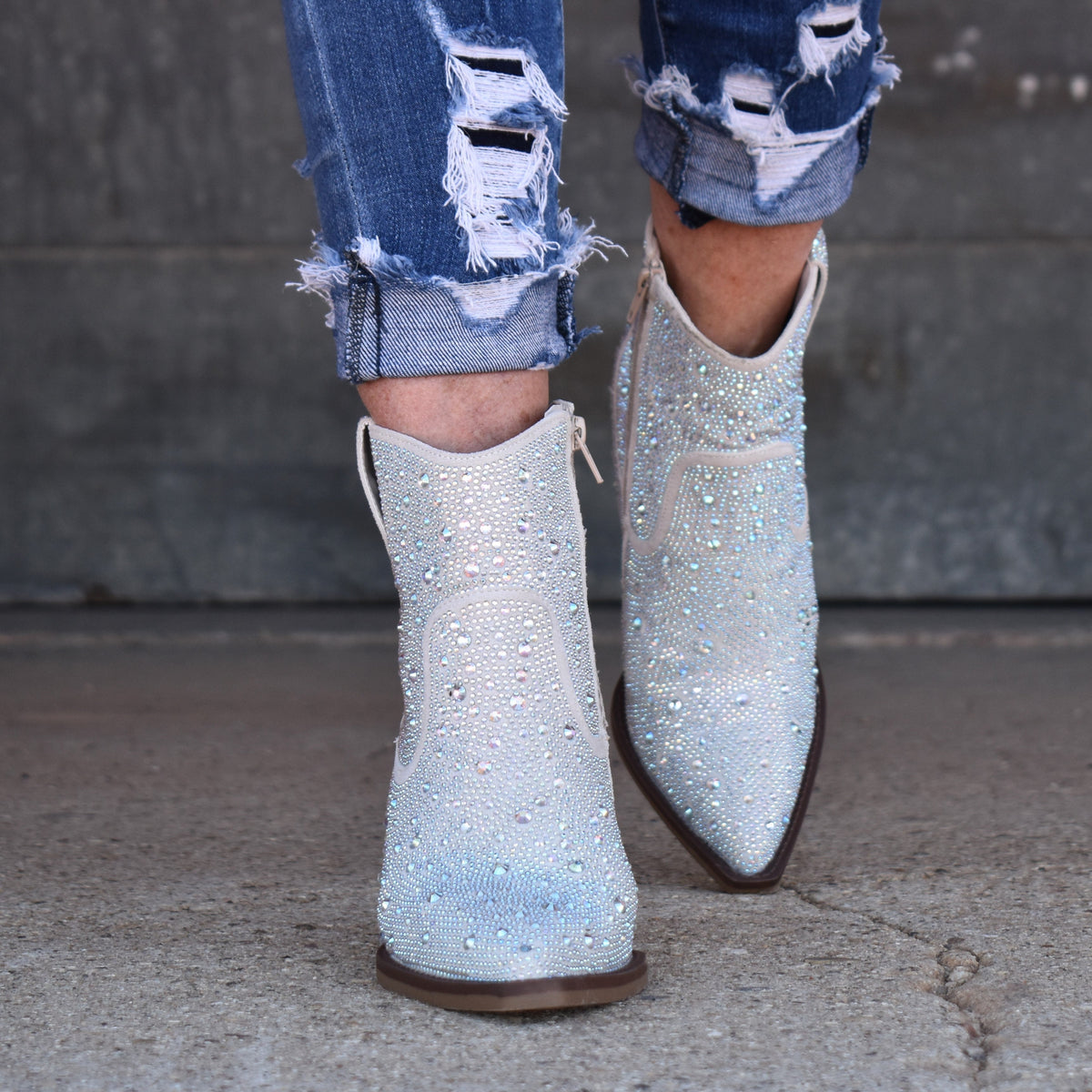 "Kady" Silver Rhinestone Booties*