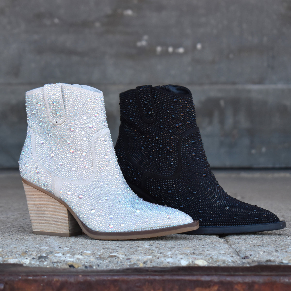"Kady" Silver Rhinestone Booties*