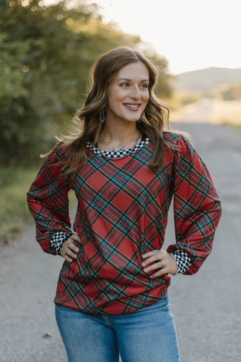 Sterling Kreek Merry & Checked Top*