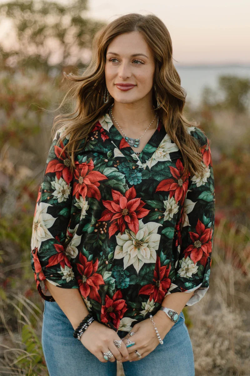Sterling Kreek Poinsettia Season Top*