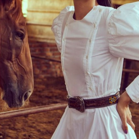 Rain Dance Beaded Leather Belt