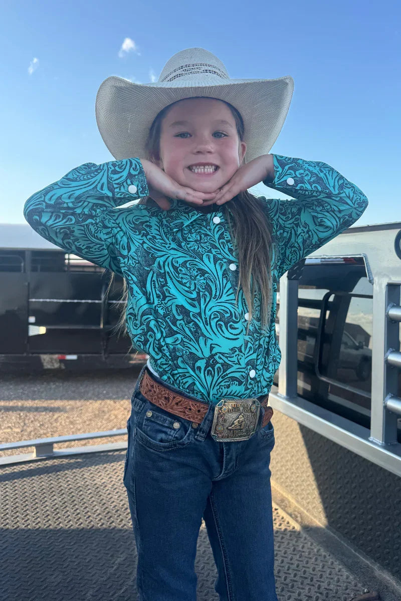 KIDS Sterling Kreek Tooled In Turquoise Button Up